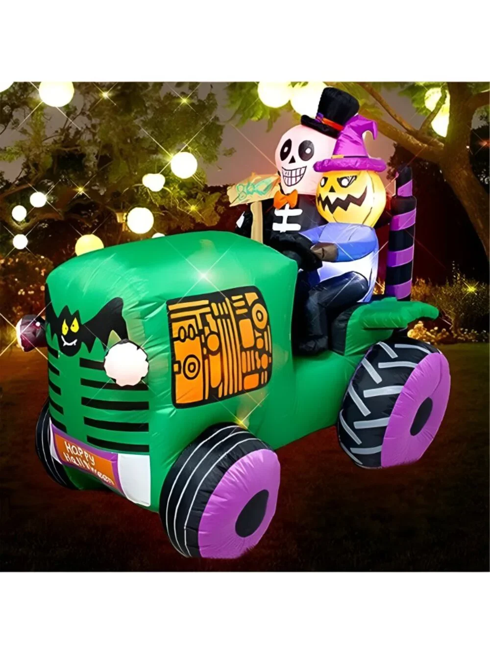 5.5Ft Long Halloween Inflatable Ghost Tractor Decoration with LED Lights